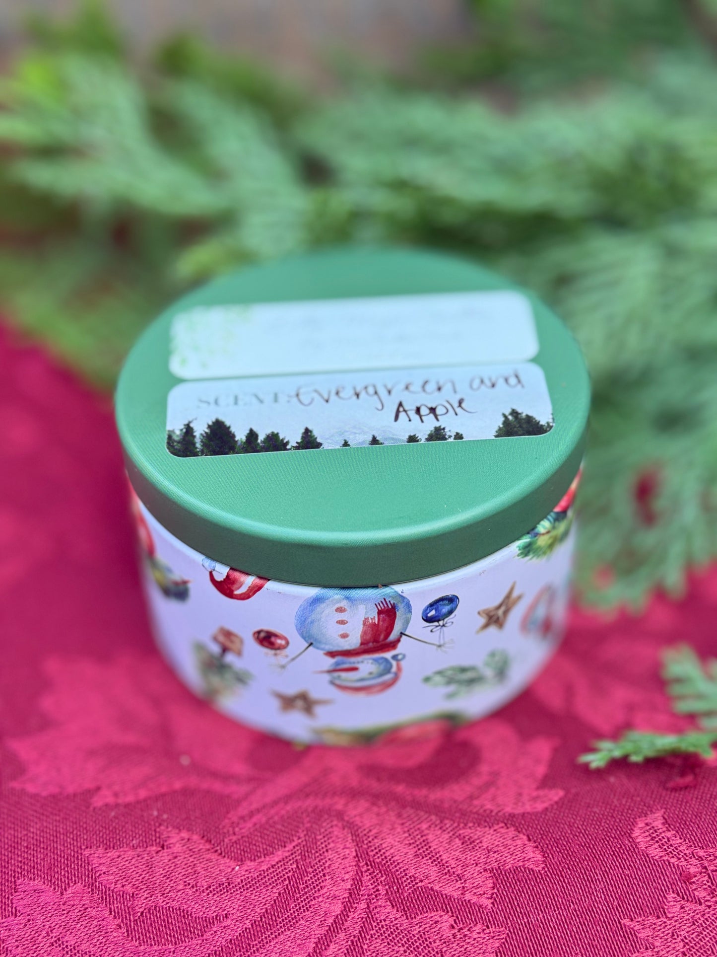 Evergreen and Apple Christmas Tin Candle